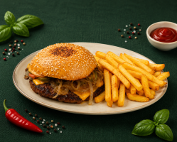 Smash burger classic z frytkami – restauracja Le Vert we Wrocławiu