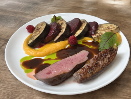 Pierś z kaczki z puree, burakami i grillowanym bakłażanem – restauracja Le Vert we Wrocławiu